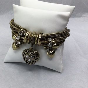 Multichain Chunky Vintage Gold Tone Heart Bracelet